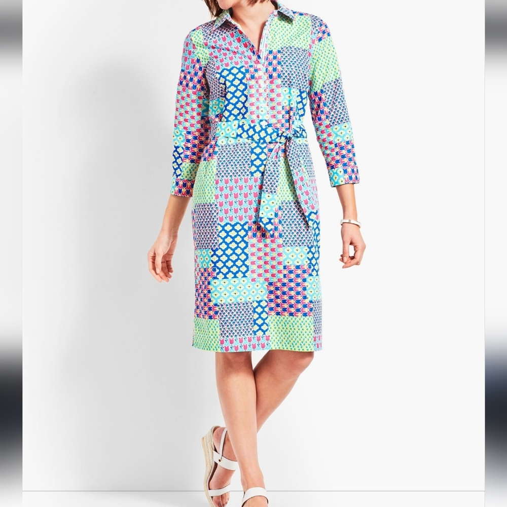 ISLAND PATCHWORK BELTED SHIRTDRESS Talbots Size 4